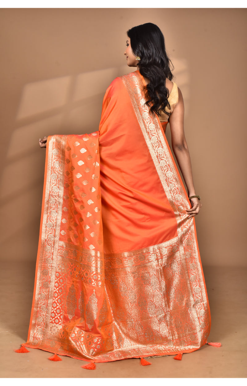 Morchari Heavy Kolhapuri Stone Work Saree-Orange