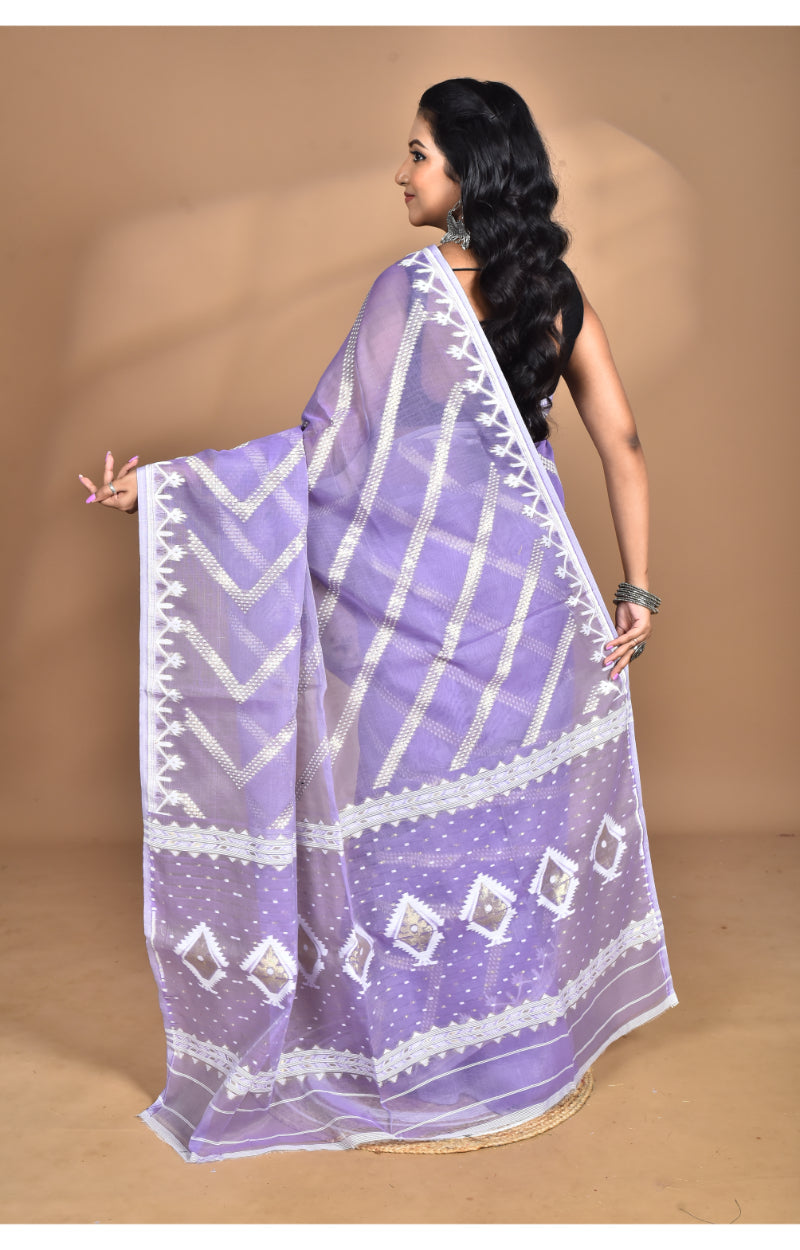 Morchari Pure Cotton Dhakai Jamdani Handloom Saree-Purple