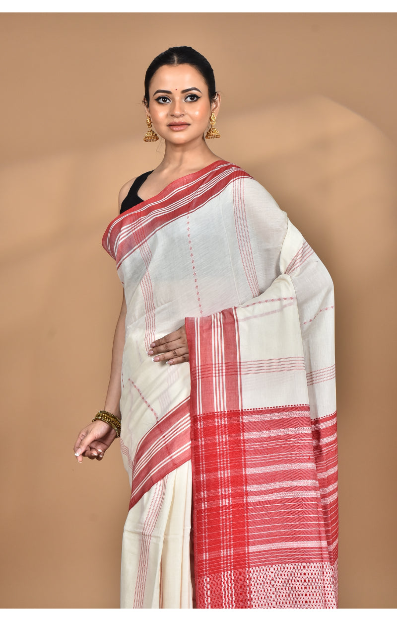 Morchari Pure Cotton Dhakai Jamdani Handloom Saree-Off White