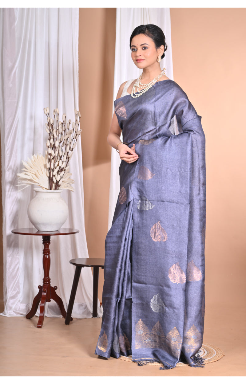 Morchari Pure Tussar Silk Handloom Saree-Grey