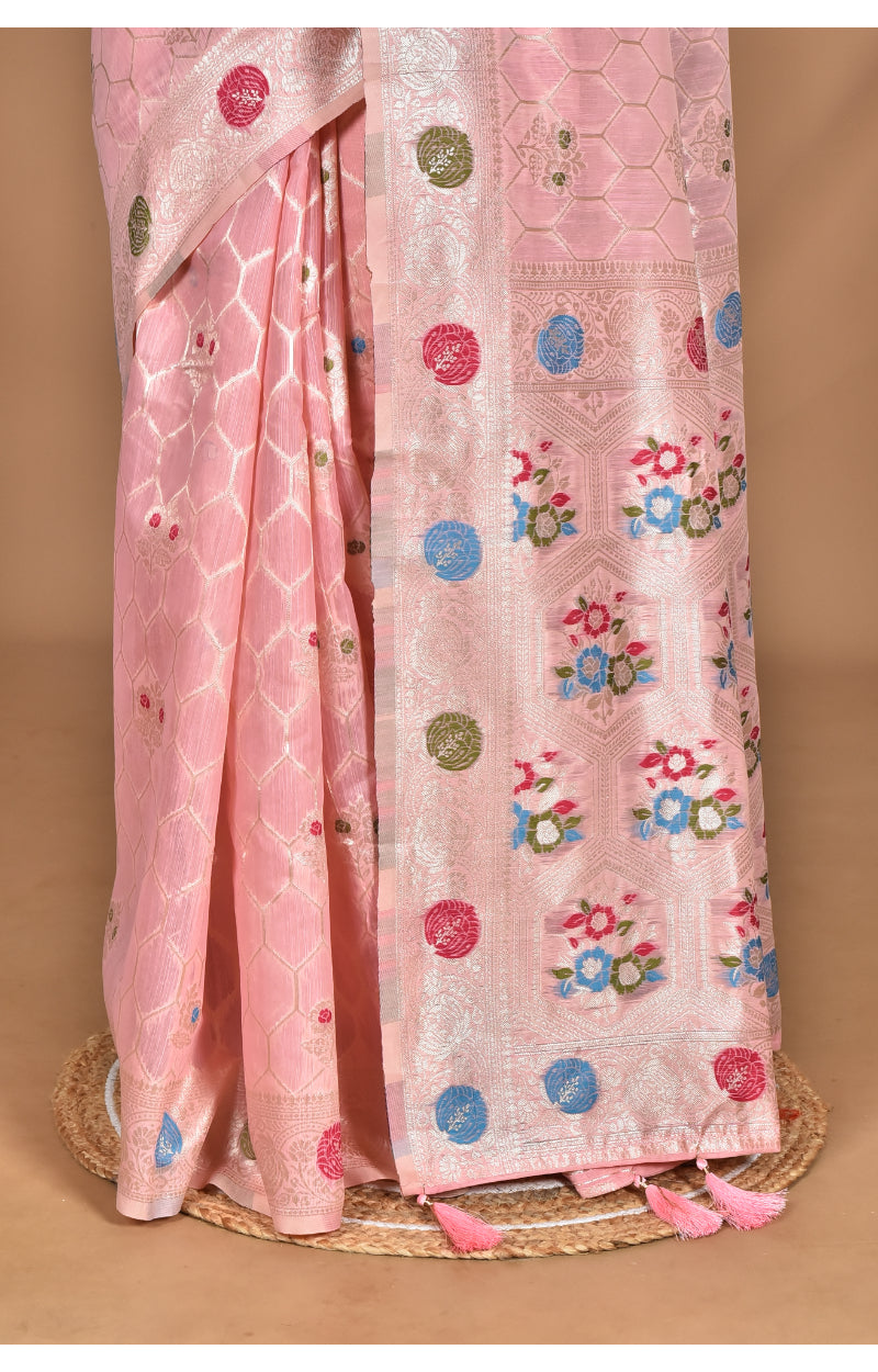 Morchari Women Desgin Chanderi Silk Saree-Pink