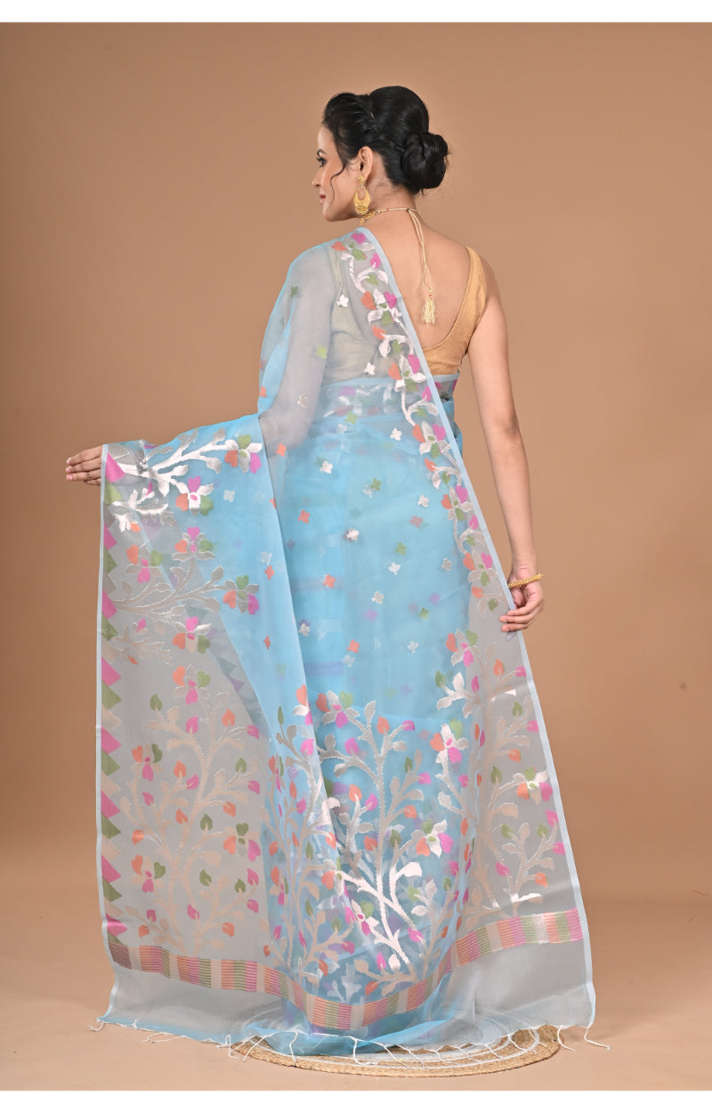 Morchari Heavy Jamdani Silk Orzanga Saree-Blue
