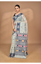 Morchari Pure Cotton Dhakai Jamdani Handloom Saree-Grey