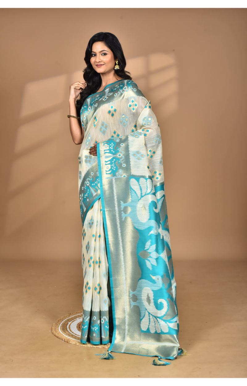 Morchari Women Desgin Two Dai Linen Saree-Multi