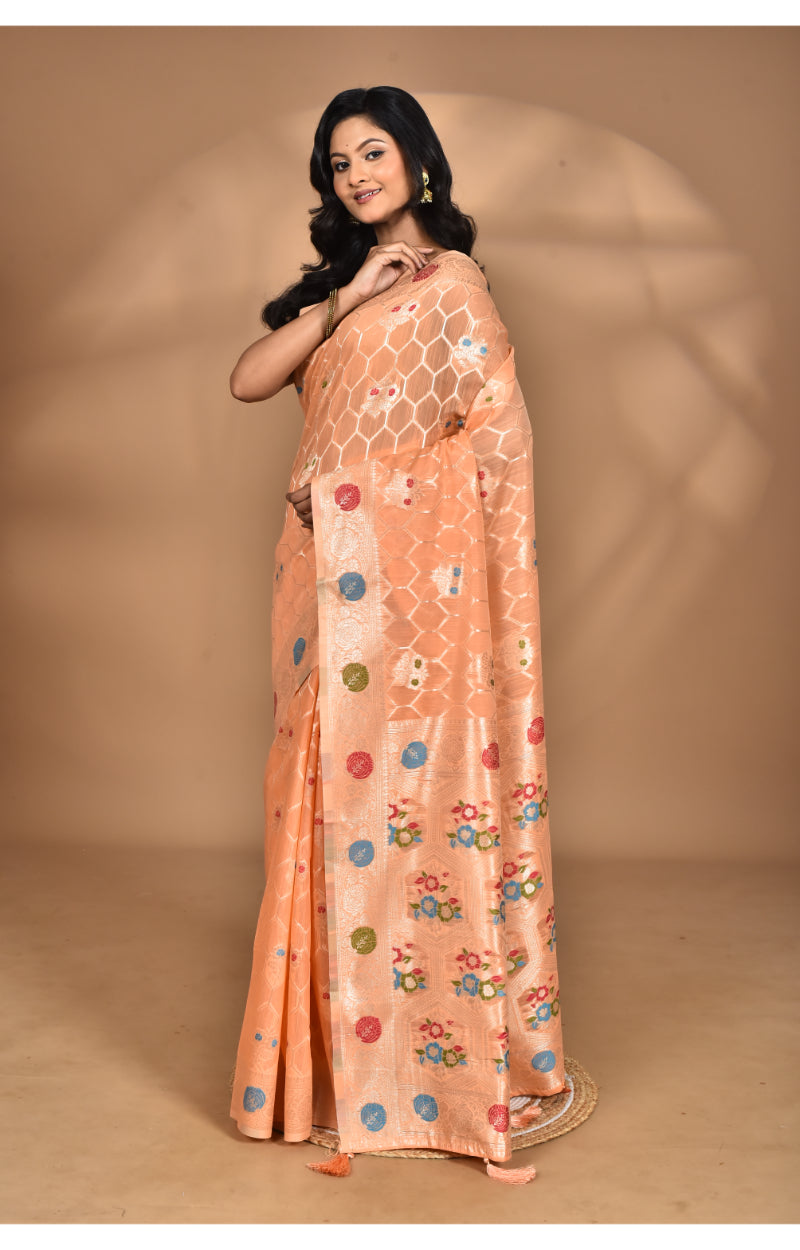 Morchari Women Desgin Chanderi Silk Saree-Peach