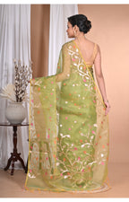 Morchari Heavy Jamdani Silk Orzanga Saree-Green