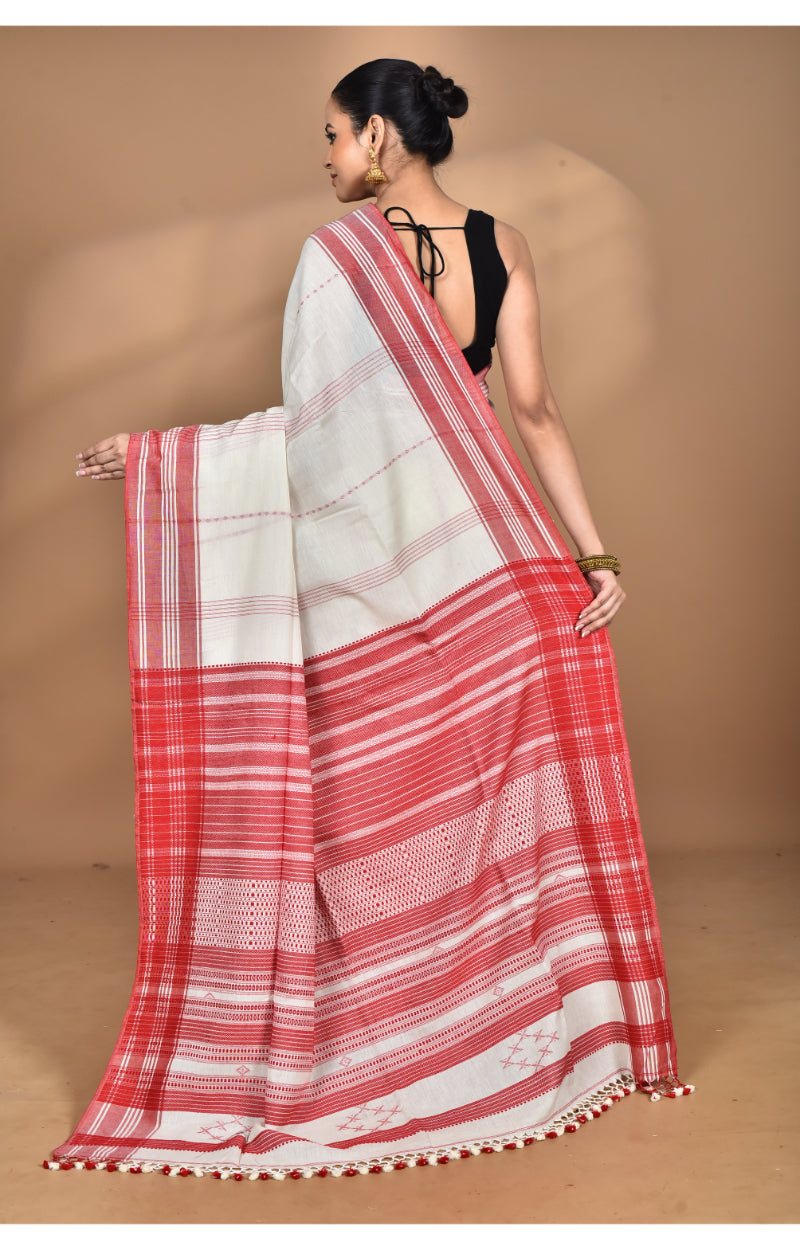 Morchari Pure Cotton Dhakai Jamdani Handloom Saree-Off White