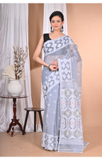 Morchari Pure Cotton Dhakai Jamdani Handloom Saree-Grey