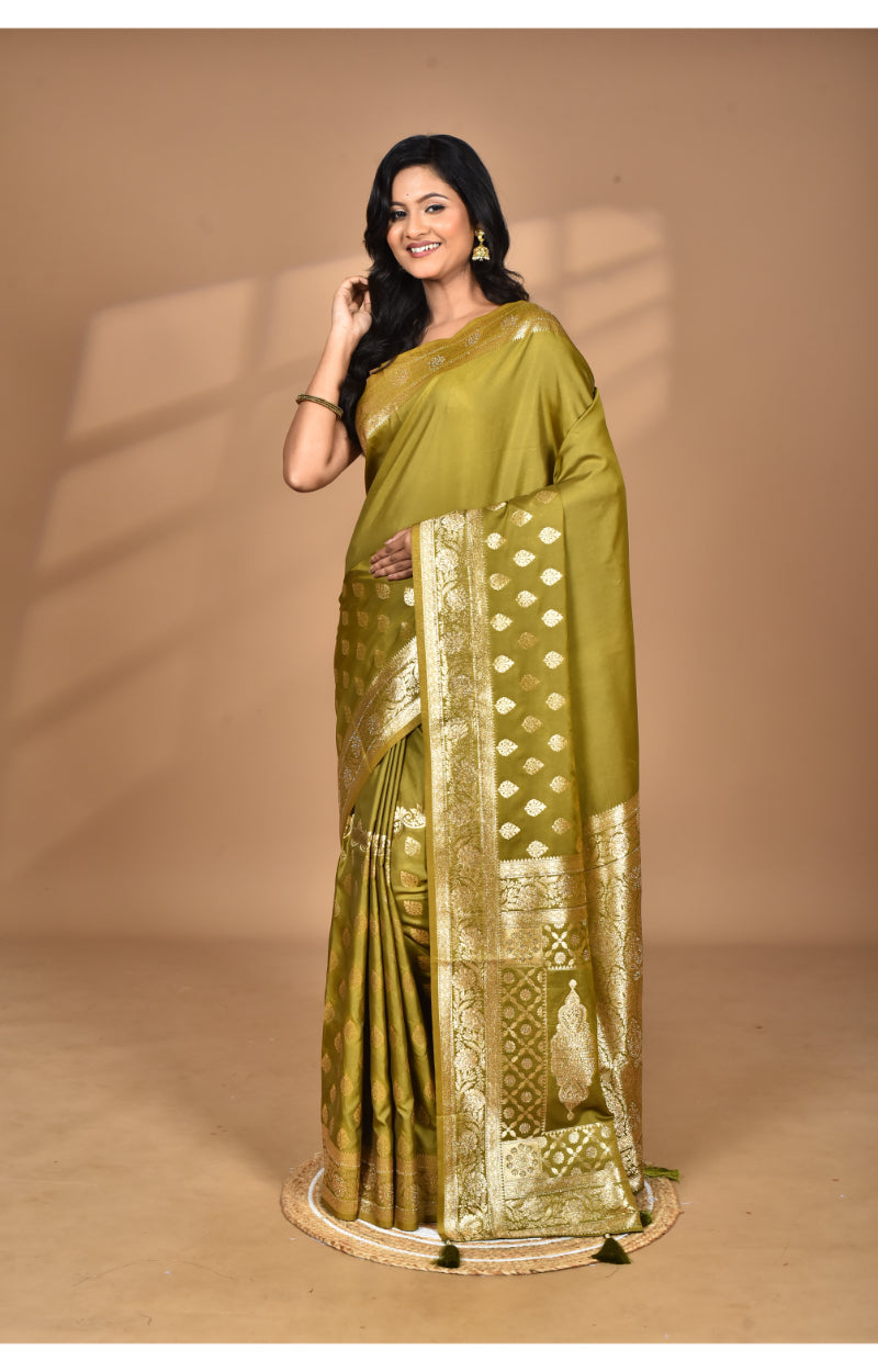 Morchari Heavy Kolhapuri Stone Work Saree-Mehendi
