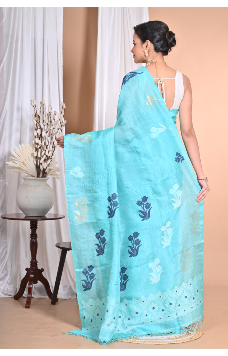 Morchari Pure Tussar Silk Handloom Saree-Blue