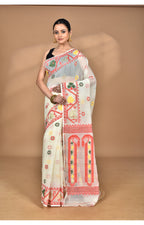 Morchari Pure Cotton Dhakai Jamdani Handloom Saree-Cream