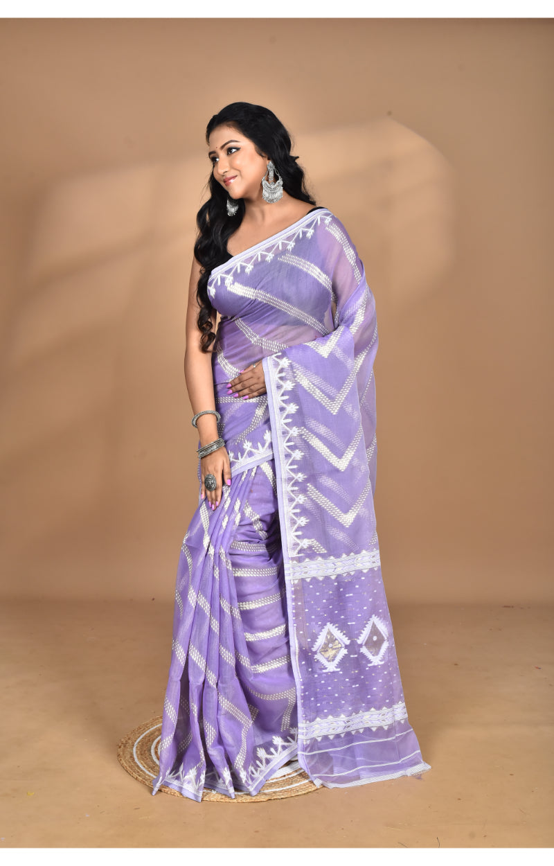 Morchari Pure Cotton Dhakai Jamdani Handloom Saree-Purple