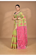 Morchari Pure Cotton Dhakai Jamdani Handloom Saree-Green