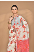 Morchari Pure Cotton Dhakai Jamdani Handloom Saree-Off White