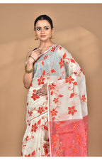 Morchari Pure Cotton Dhakai Jamdani Handloom Saree-Off White