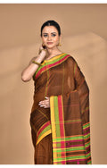 Morchari Pure Cotton Dhakai Jamdani Handloom Saree-Brown