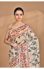 Morchari Pure Cotton Dhakai Jamdani Handloom Saree-Beige