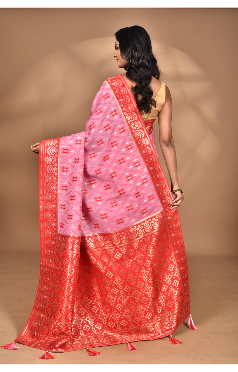 Morchari Women Desgin Kashmiri Silk Linen Saree-Pink