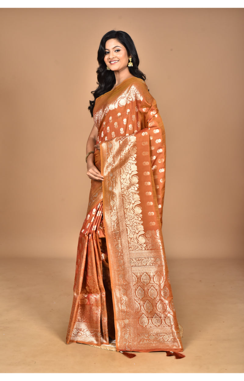 Morchari Heavy Kolhapuri Stone Work Saree-Brown