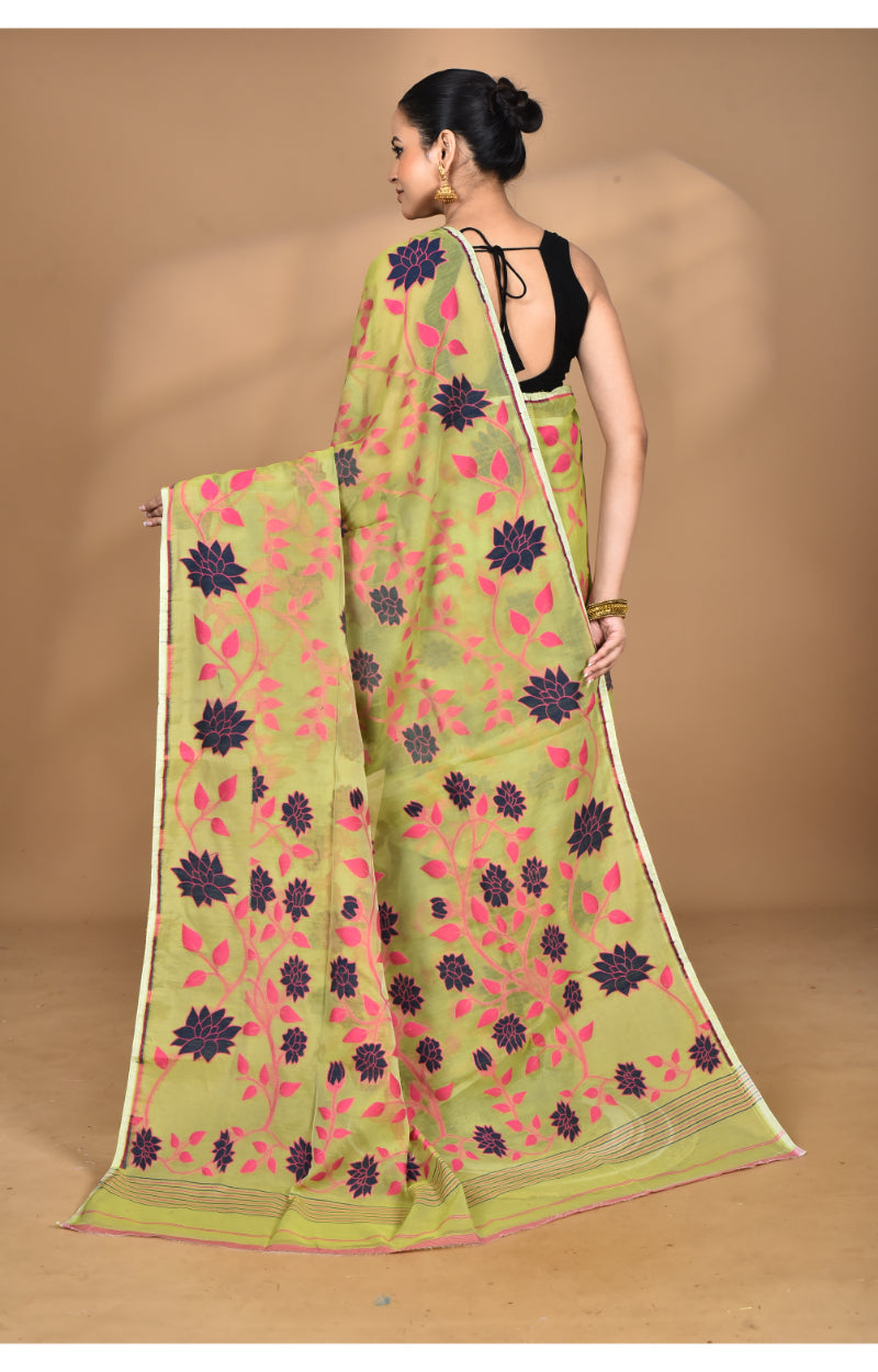 Morchari Pure Cotton Dhakai Jamdani Handloom Saree-Green
