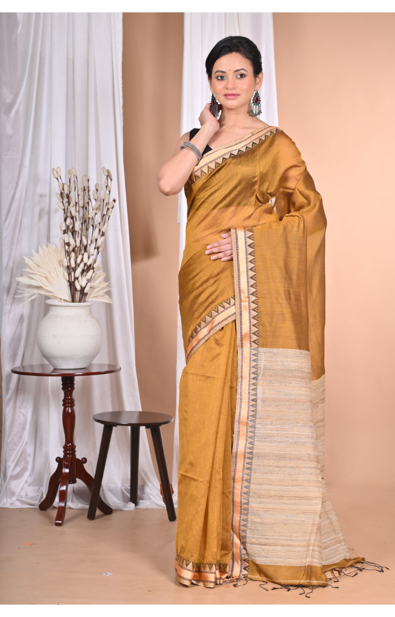Morchari Pure Cotton Dhakai Jamdani Handloom Saree-Golden