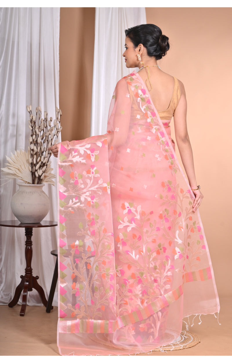 Morchari Heavy Jamdani Silk Orzanga Saree-Pink