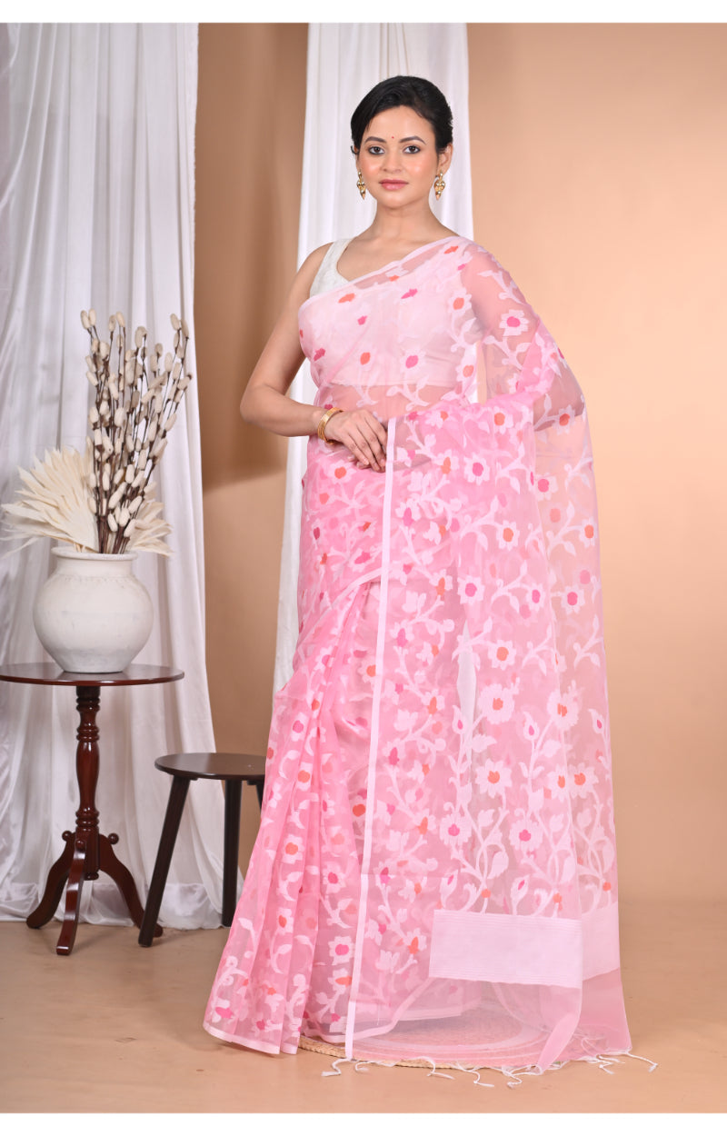 Morchari Heavy Jamdani Saree-Pink