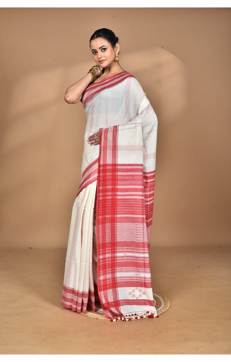 Morchari Pure Cotton Dhakai Jamdani Handloom Saree-Off White