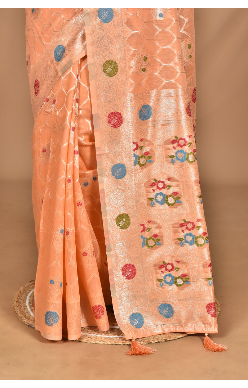 Morchari Women Desgin Chanderi Silk Saree-Peach