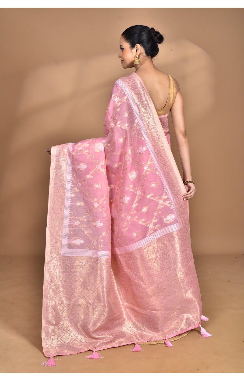 Morchari Banarasi Silk Chanderi Saree-Pink