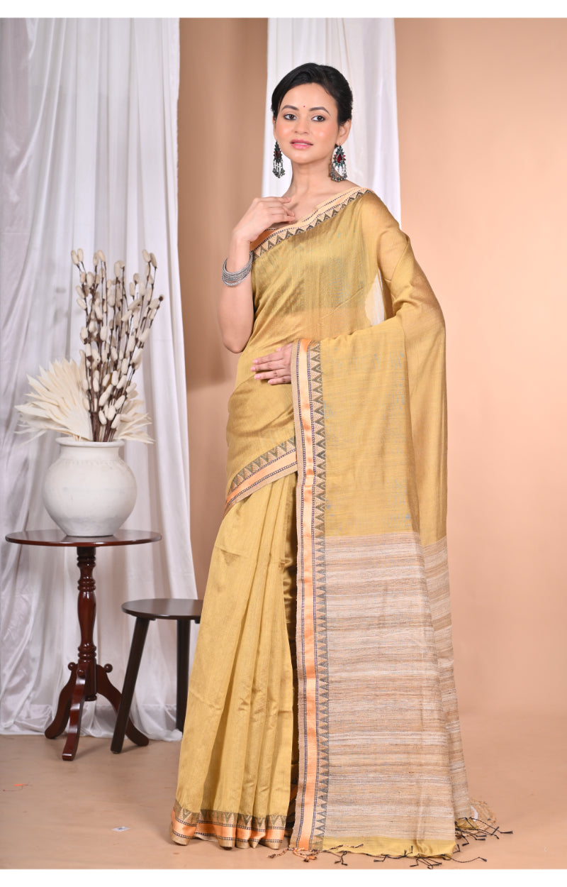 Morchari Pure Cotton Dhakai Jamdani Handloom Saree-Light Golden