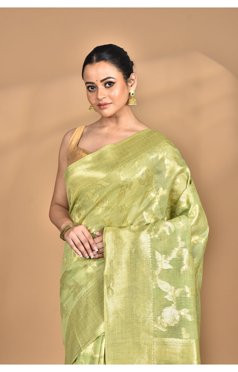 Morchari Banarasi Silk Chanderi Saree-Green