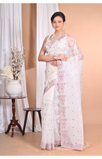Morchari Pure Orzanga Tread Work Saree-Off White