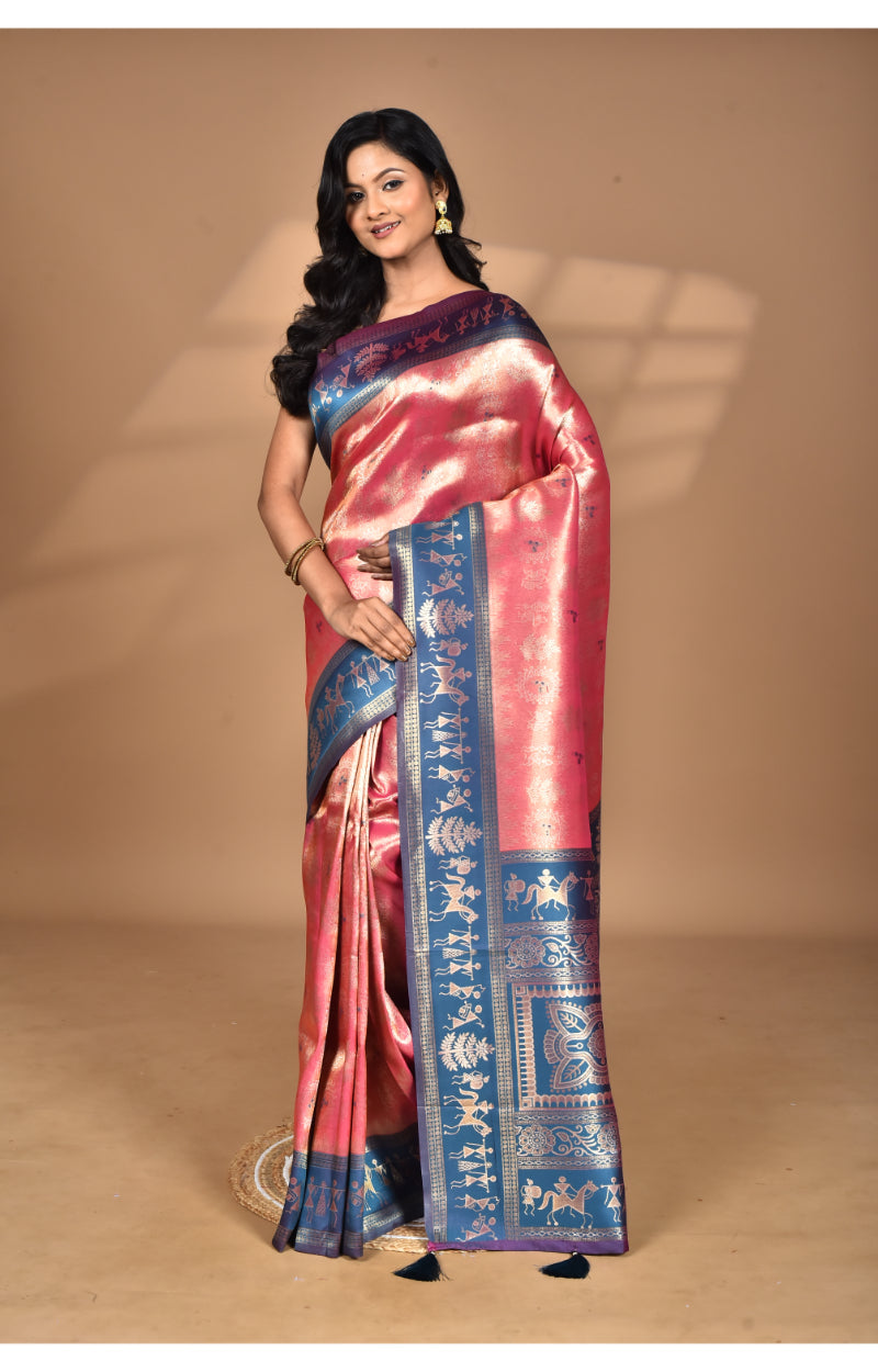 Morchari Women Desgin Two Dai Silk Saree-Pink