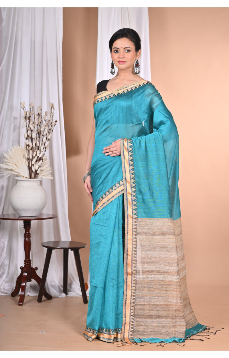 Morchari Pure Cotton Dhakai Jamdani Handloom Saree-Green