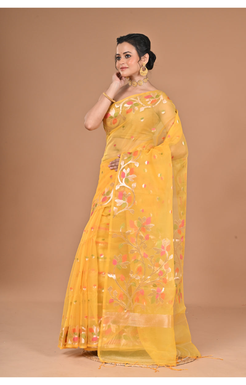 Morchari Heavy Jamdani Silk Orzanga Saree-Yellow