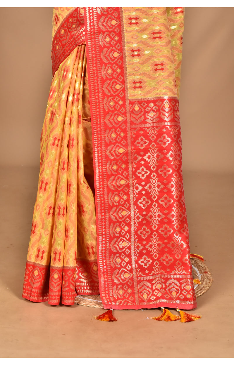 Morchari Women Desgin Kashmiri Silk Linen Saree-Yellow