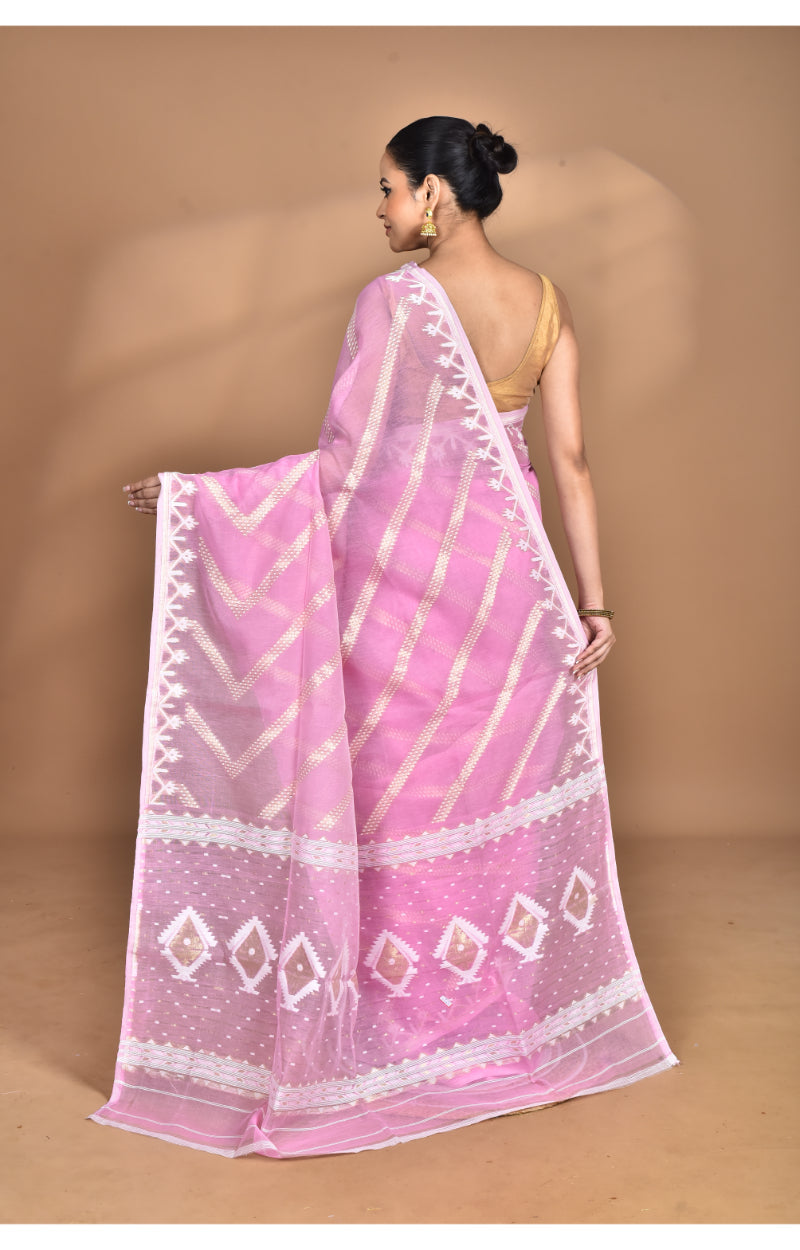 Morchari Pure Cotton Dhakai Jamdani Handloom Saree-Pink