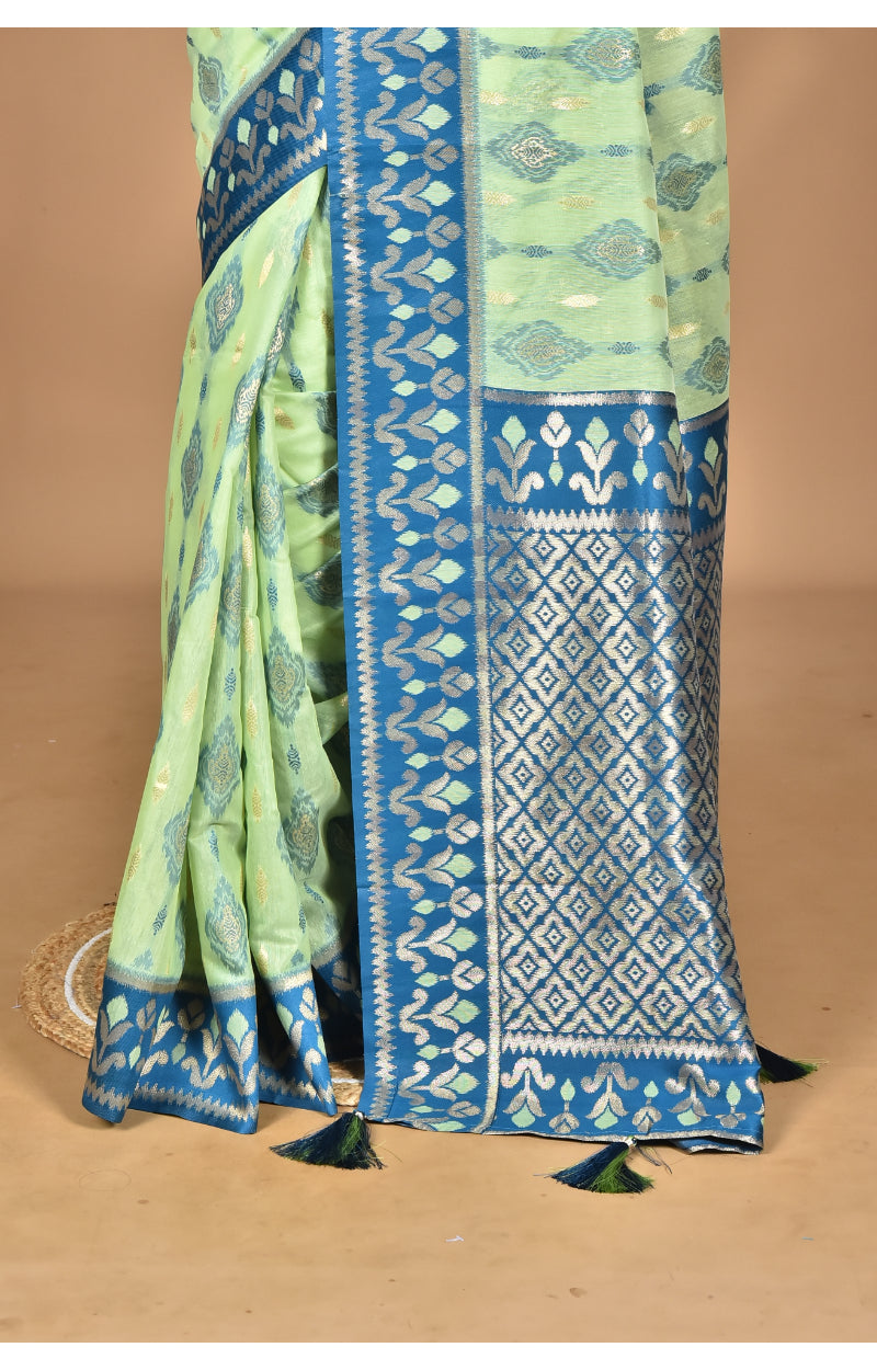 Morchari Women Desgin Kashmiri Silk Linen Saree-Green