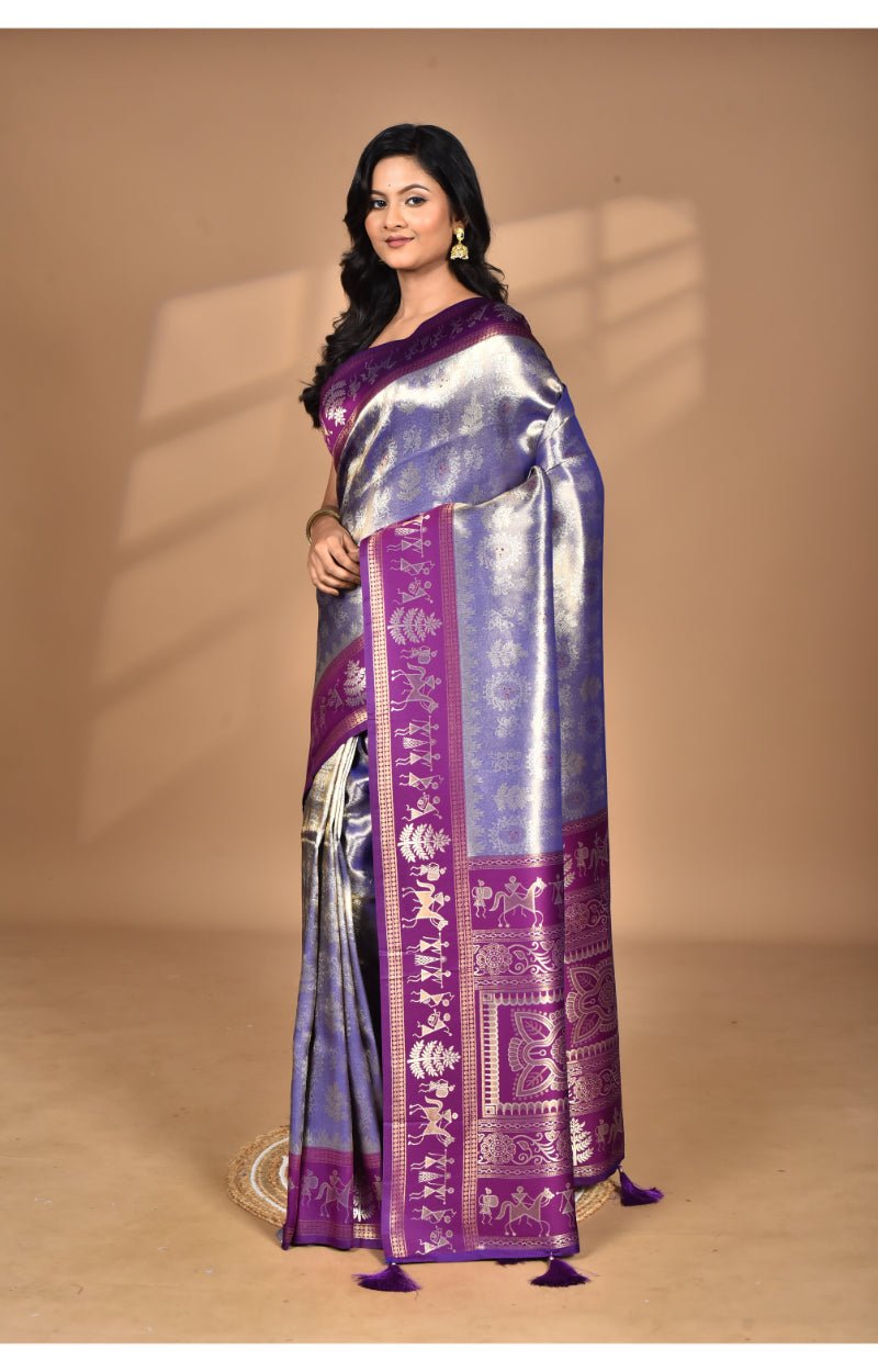 Morchari Women Desgin Two Dai Silk Saree-Purple