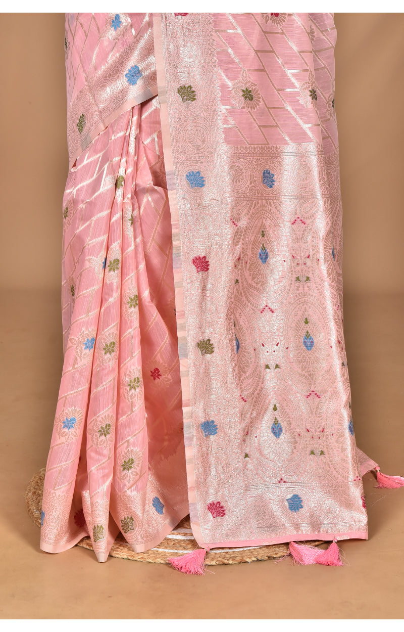 Morchari Women Desgin Chanderi Silk Saree-Pink