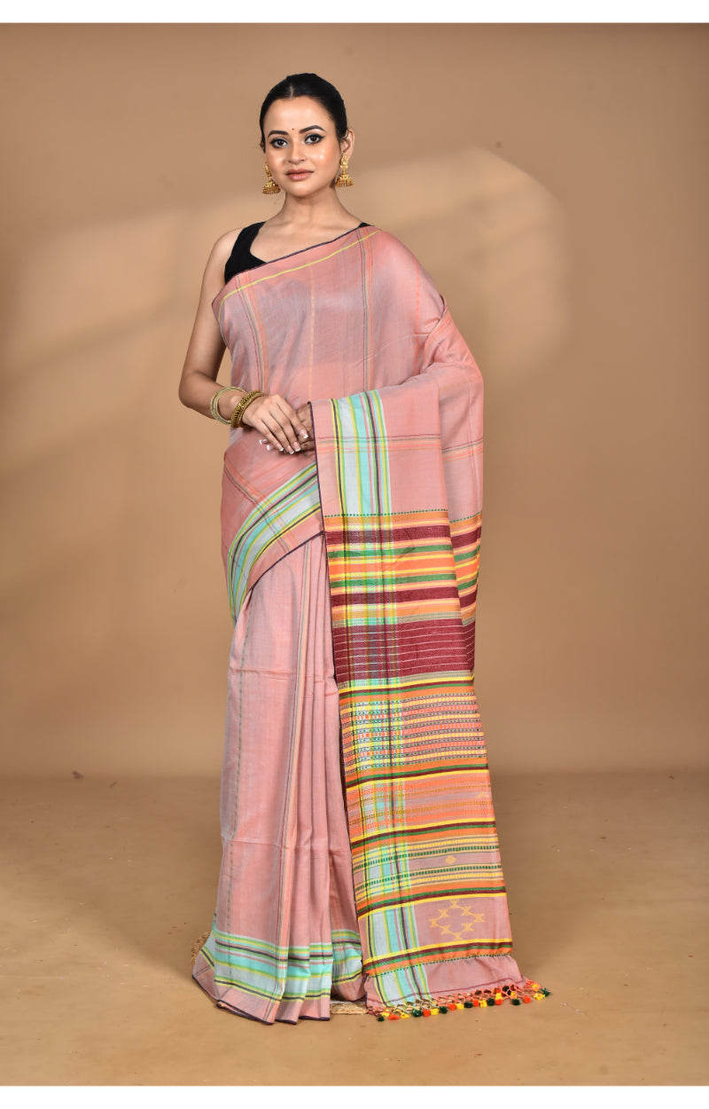 Morchari Pure Cotton Dhakai Jamdani Handloom Saree-Peach