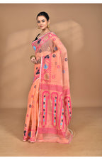 Morchari Pure Cotton Dhakai Jamdani Handloom Saree-Peach