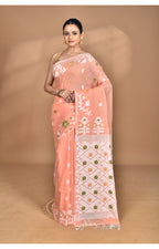 Morchari Pure Cotton Dhakai Jamdani Handloom Saree-Peach