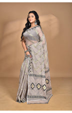 Morchari Pure Cotton Dhakai Jamdani Handloom Saree-Beige