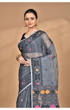 Morchari Pure Cotton Dhakai Jamdani Handloom Saree-Grey