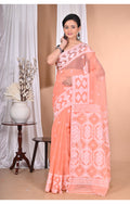 Morchari Pure Cotton Dhakai Jamdani Handloom Saree-Peach