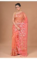 Morchari Semi Orzanga Jamdani Silk Saree-Peach