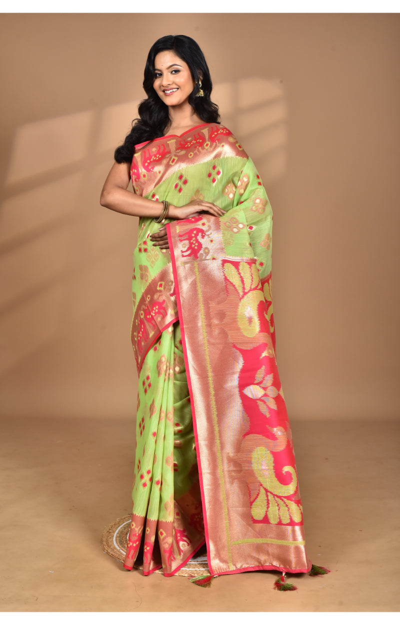 Morchari Women Desgin Two Dai Linen Saree-Multi