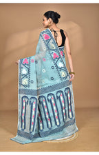 Morchari Pure Cotton Dhakai Jamdani Handloom Saree-Blue